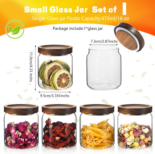 Glass Spice Jars Seasoning Containers Small Glass Jars with Lids Airtight Food Storage Canister for Kitchen Pantry Sugar Tea Coffee Bean Nuts Cookies Herbs Salt (473ml/16oz-1 pcs)