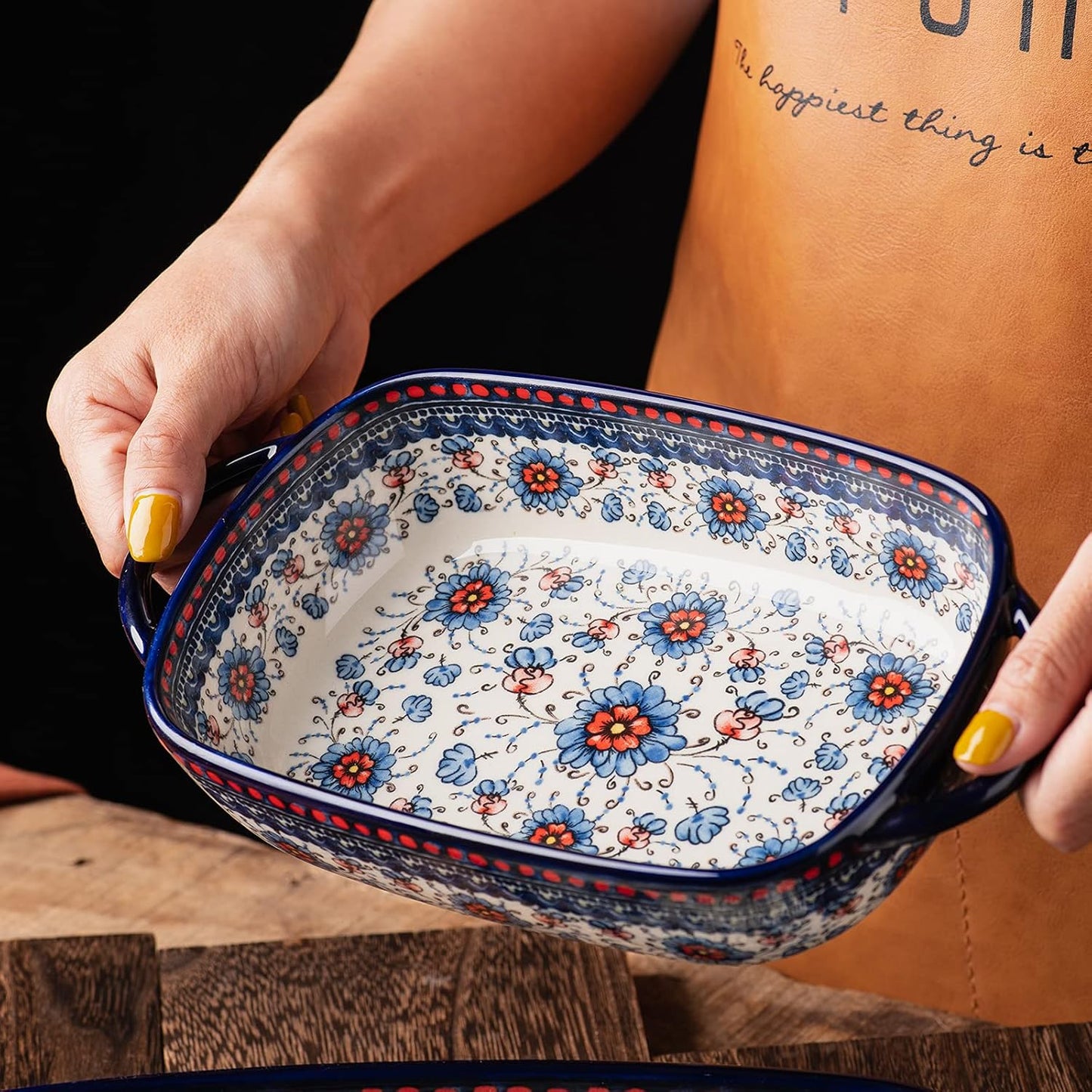 Baking Dish Ceramic Baking Pan Blue Casserole Dish Rectangular Baking Set 2pcs Bakeware Sets Lasagna Pan Baking Dishes for oven (Blue plasma grass)