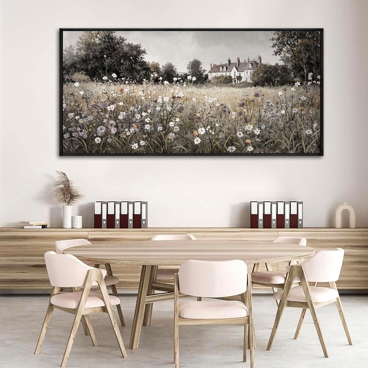 yiijeah Large Paintings for Living Room - Vintage Landscape Nursery Flower Framed Prints Canvas Country Decor Living Room Picture for Bedroom Office Home Decoration Horizontal Wall Art