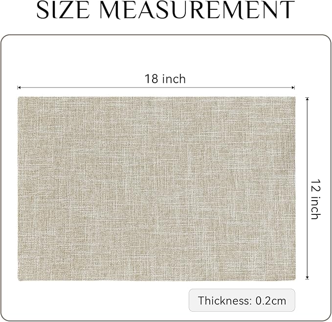 Softalker Faux Linen Placemats Set of 8-12 x 18 Inch, Heat Resistant Double Layered Durable Burlap Farmhouse Place Mats, Non-Slip Washable Rustic Table Mats for Dining, Kitchen, Party（Beige
