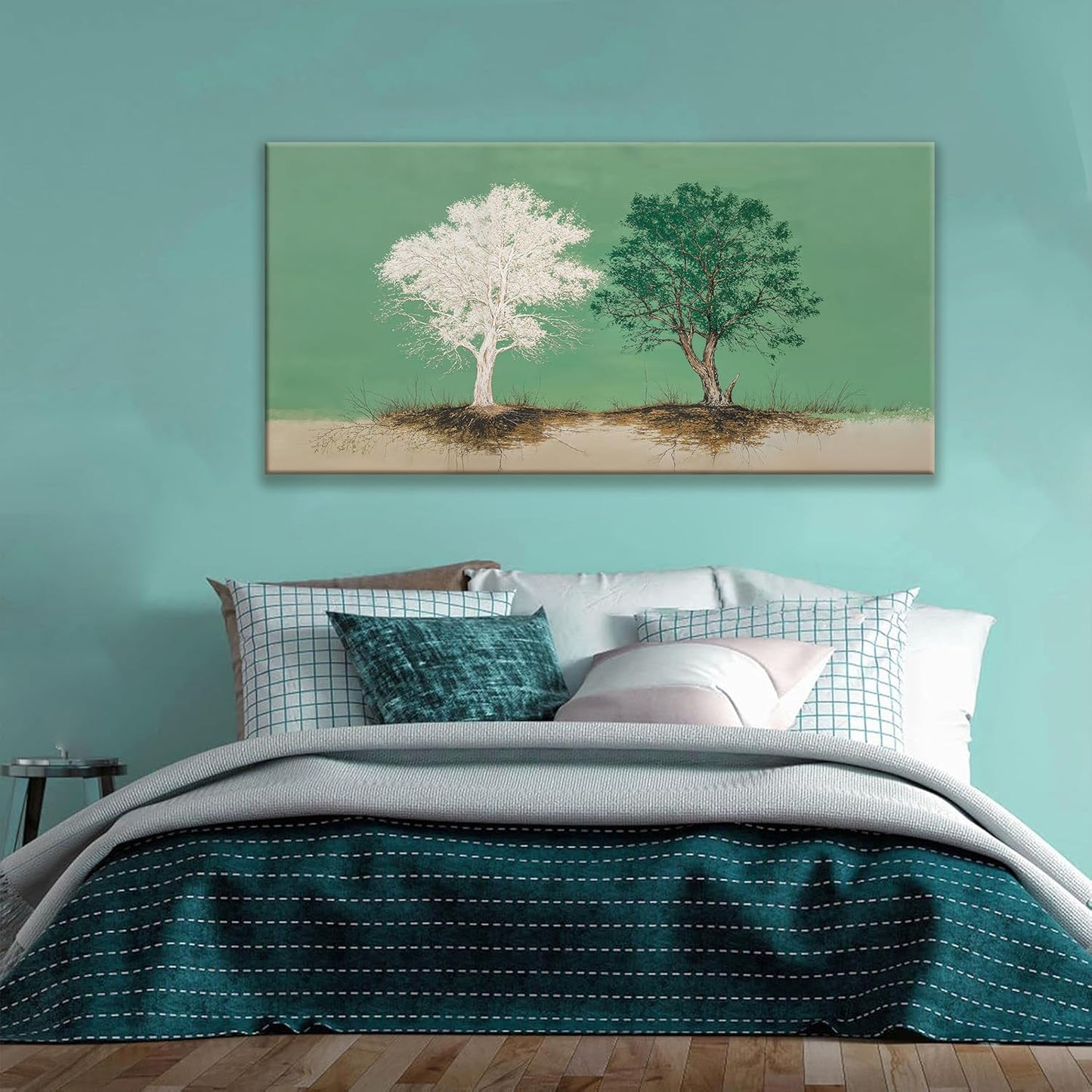 Abstract Wall Art Decoration Modern Home Wall Decor Pure White And Green Canvas Art Wall Decor Tree Of Life Wall Art For Living Room Bedroom Kitchen Bathroom Office 24x48 Inch