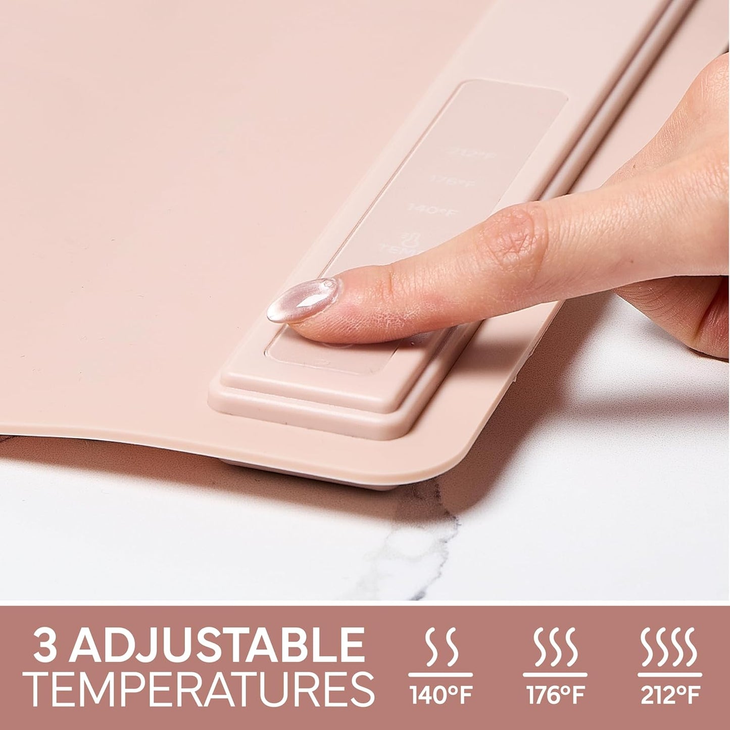 COOK WITH COLOR 350W Electric Food Warming Mat - Portable Food Warmer Tray with Adjustable Temperature, Fast 60-Second Heating, Auto Shut-Off, Rollable Silicone Pad for Parties & Everyday Use, Blush