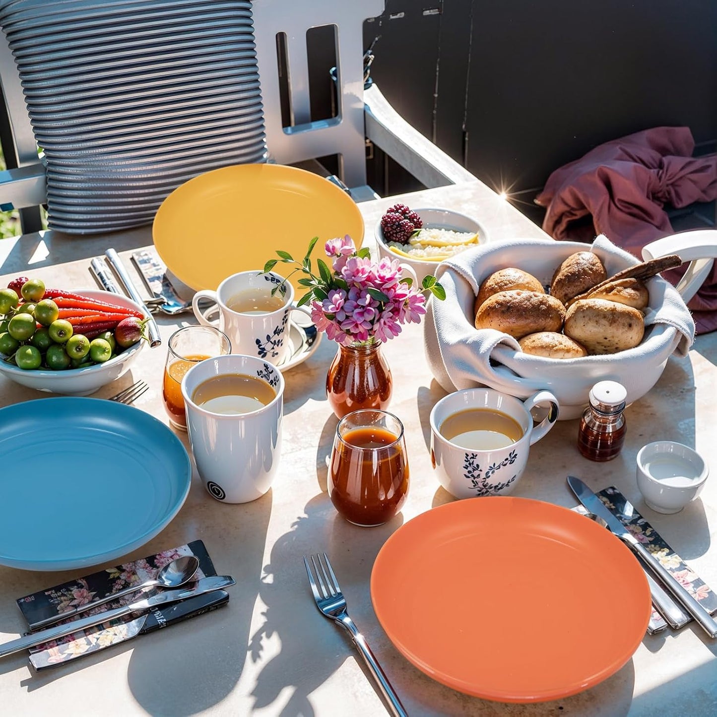 LIYH 48 Pcs Wheat Straw Dinnerware Plates and Bowls Set Dishwasher Safe Unbreakable Light Weight Plates Service for 12 Reusable Multicolor Dinnerware Set Dish Sets 24 Plate 12 Bowl 12 Cup