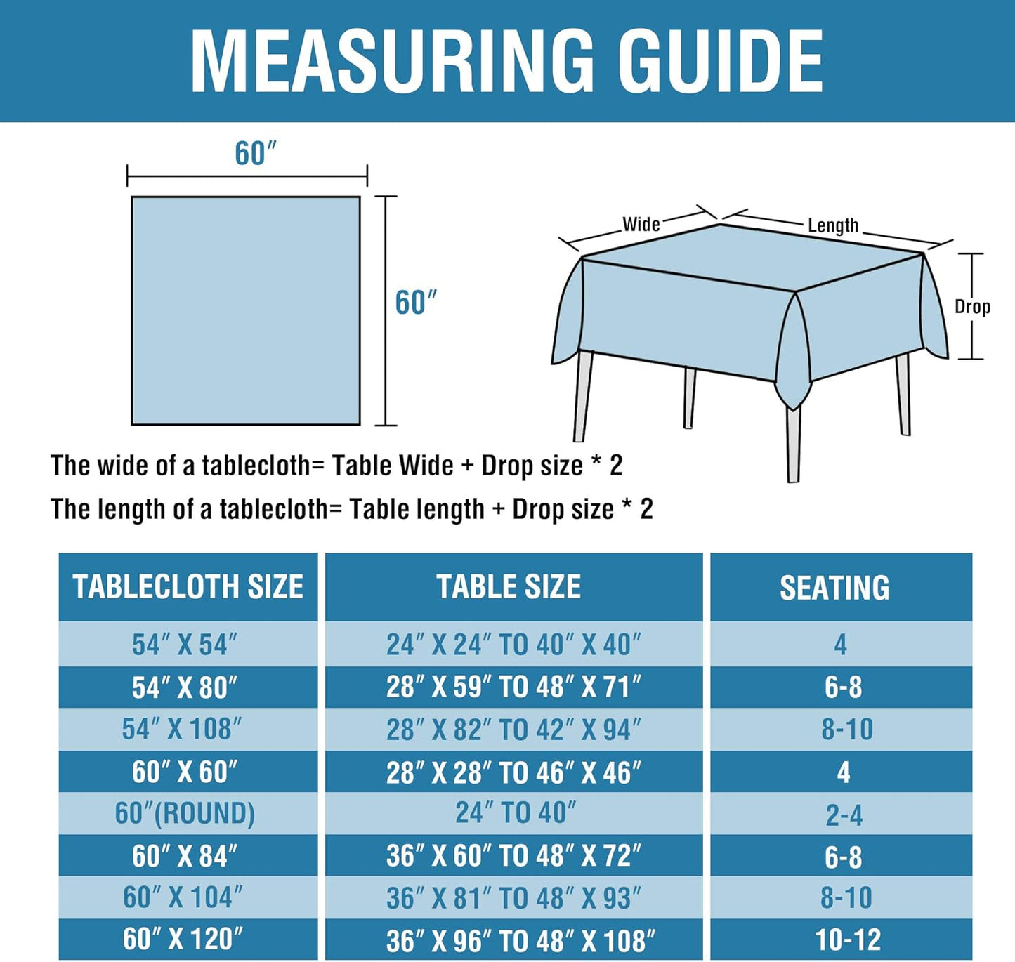 H.VERSAILTEX Linen Textured Table Cloths 60 x 60 Inch Premium Solid Tablecloth Spill-Proof Waterproof Table Cover for Dining Buffet Feature Extra Soft and Thick Fabric Wrinkle Free, Aqua