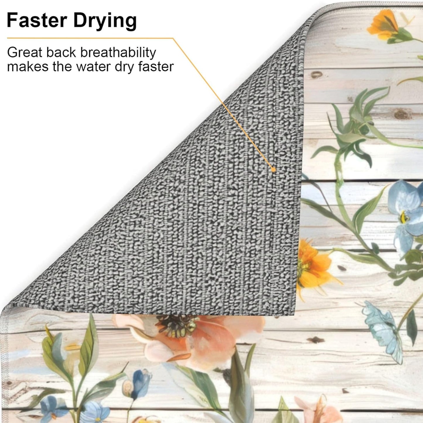 Flowers on Wooden Board Dish Drying Mat 16x18 Inch, Microfiber Absorbent Fast Dry Mat Floral Large Dish Mat Drying Kitchen Mat, Kitchen Drying Pad for Kitchen Counter Coffee Bar Decor Gifts