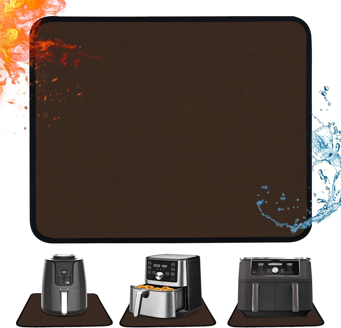 Heat Resistant Mat for Air Fryer, 15 x 18in Countertop Protector, Fireproof Silicone Appliance Slider for Coffee Maker, Toaster, Oven - Brown