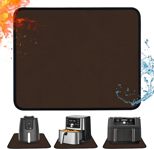 Heat Resistant Mat for Air Fryer, 15 x 18in Countertop Protector, Fireproof Silicone Appliance Slider for Coffee Maker, Toaster, Oven - Brown