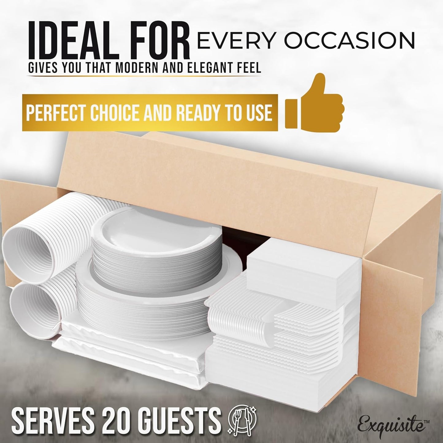 222 Pcs White Paper Plates and Napkins Sets, Disposable Plates For Party, Lunch & Cocktail Napkins Paper, 18oz Plastic Cups, Cutlery and White Table cloth Plastic Dinnerware Set