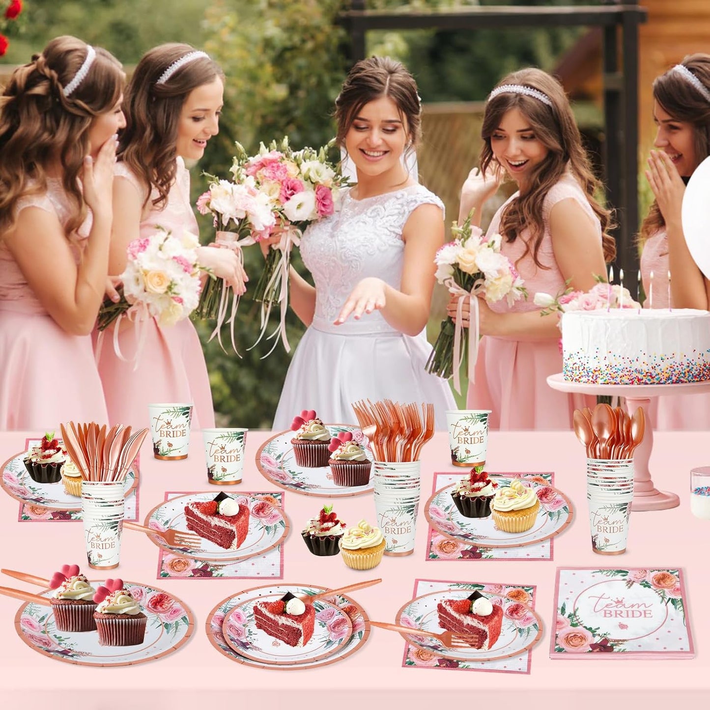 168 PCS Team Bridal Shower Party Supplies Serve 24 Guests Floral Plates and Napkins Disposable Dinnerware Sets for Rose Wedding Engagement Tea Party Bachelorette Decorations