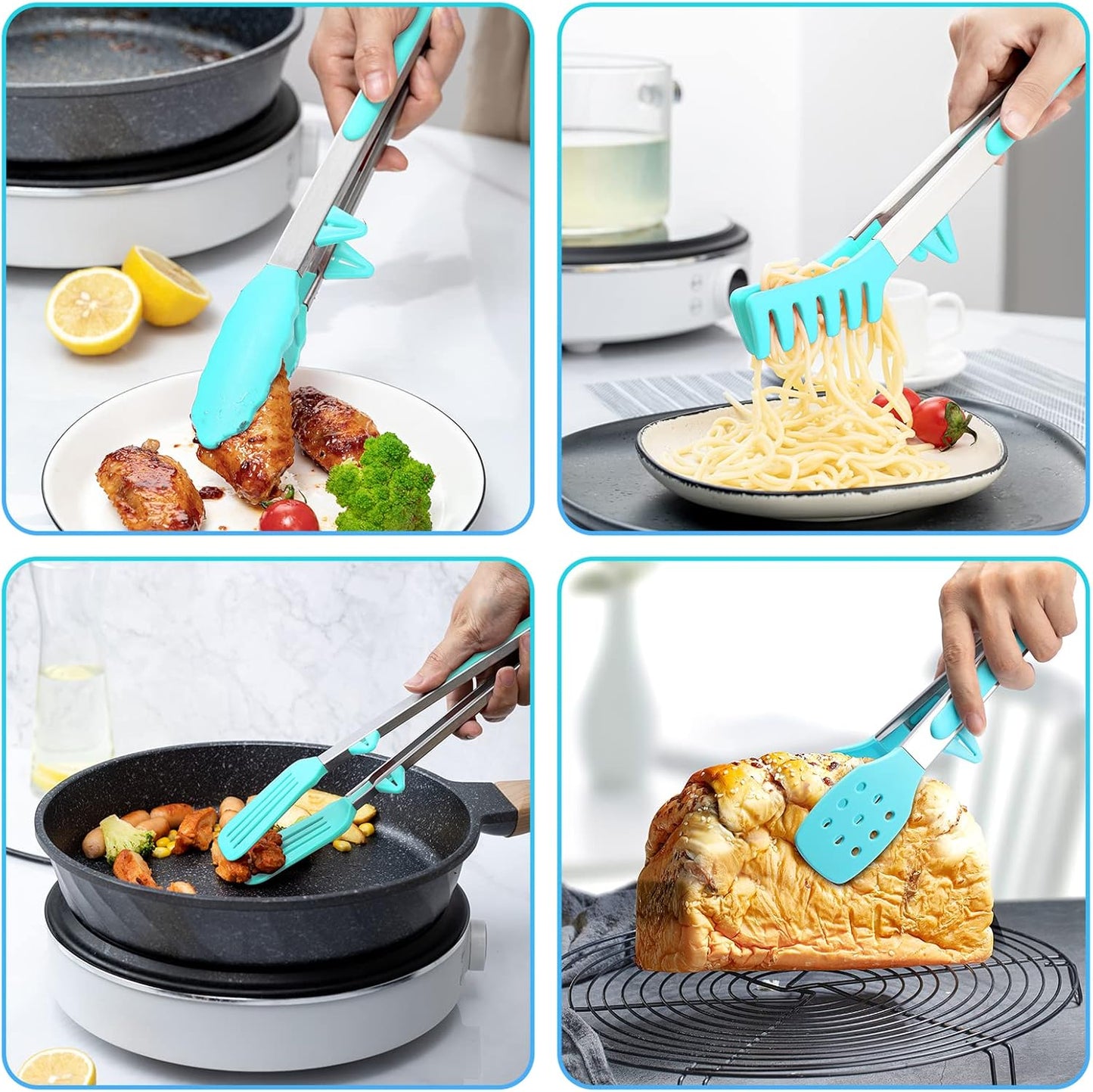 5-Pack Silicone Tongs for Cooking,Maywe Tanso 4PCS 13-Inch Kitchen Tongs with Silicone Tips,Nonstick Stainless Steel Tong for Steak Pie Pizza Pasta Spaghetti Salad BBQ Buffet,Plus Brush