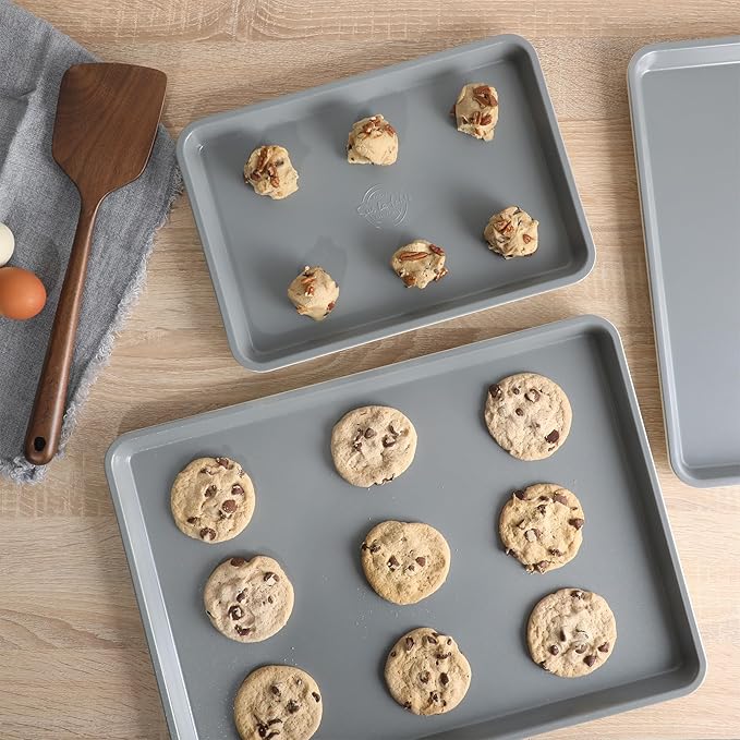 Sur La Table Kitchen Essentials Bake Sale 3-Piece Cookie Sheet Set – Nonstick Carbon Steel Baking Pans (13, 15, 18 Inch) – Grey Easy-Clean Oven Trays for Cookies, Roasting & More