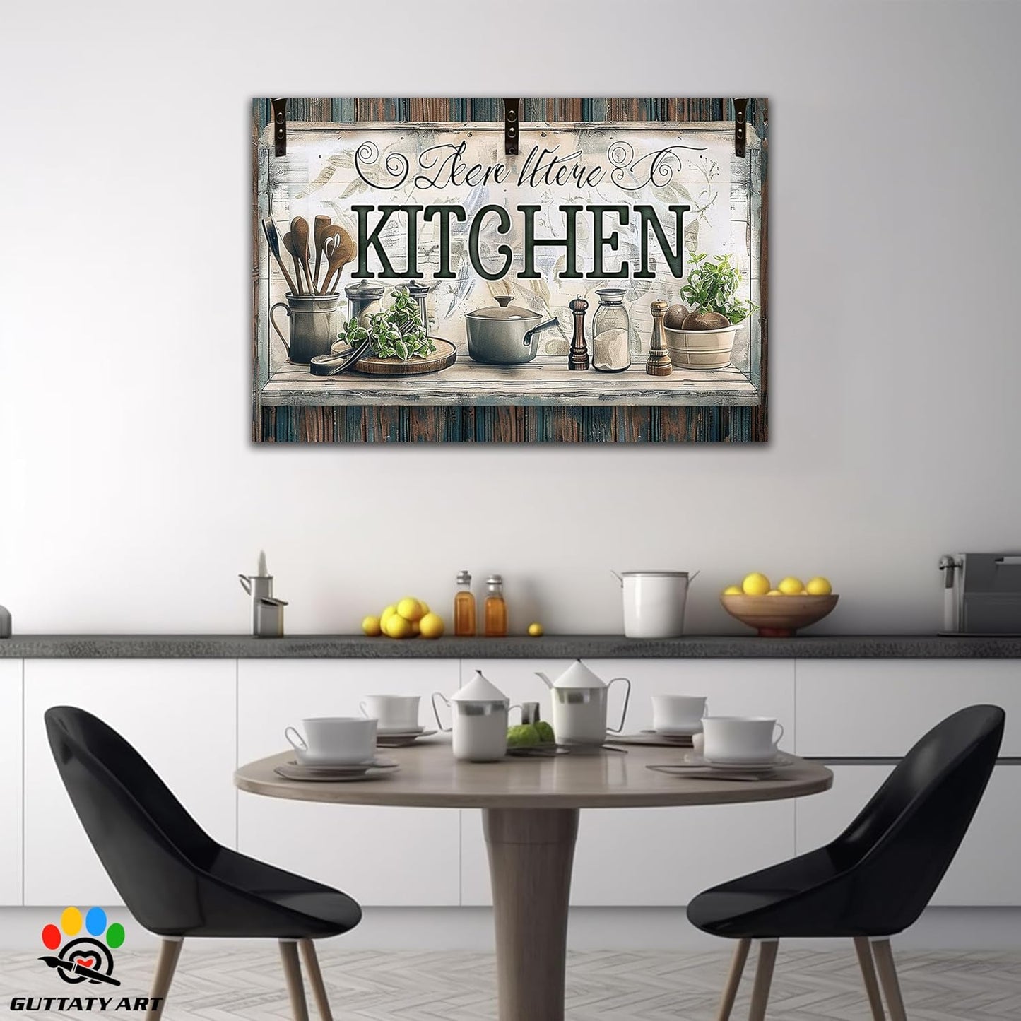 GUTTATY Farmhouse Wall Art Rustic Kitchen Decor, Ready to Hang Graffiti Kitchen Canvas Print Spoon And Vegetable,Vintage Posters Prints for Dinning Room Home Kitchen Restaurant Painting 28×40 Inch
