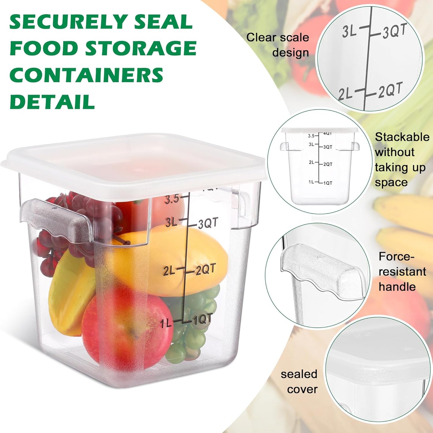 Yungyan 6 Pcs Commercial Clear Food Storage Containers 4 Qt Square Acrylic Airtight Food Storage Containers with Lids for Kitchen Restaurant Pantry Freezer Flour Sugar (White)