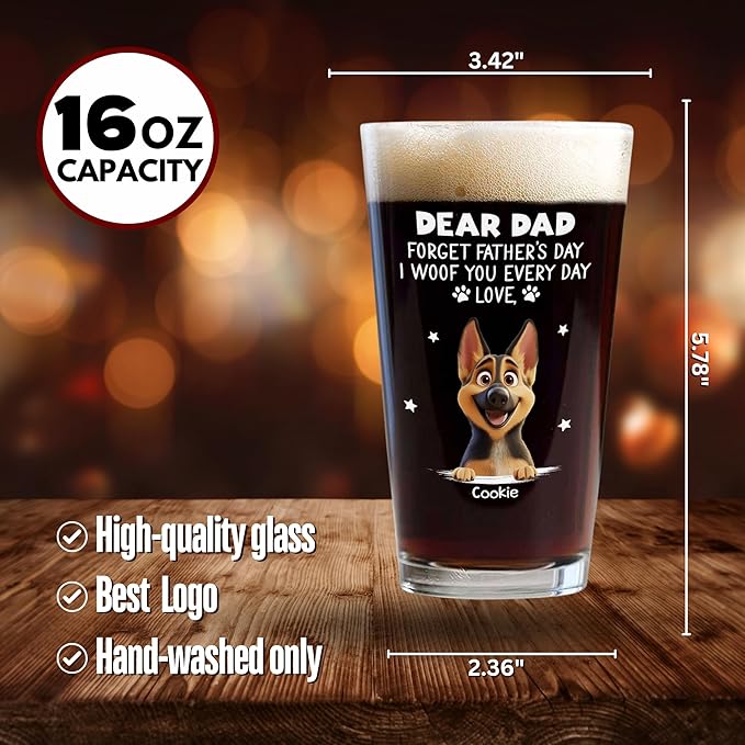 Wrappiness Best Mom Dad Logo Personalized Custom Beer Glass - 16oz Glassware for Beer Soda Cocktails - Gift for Dog Lovers, Father's Day, Birthday Gift for Parents (B08, 3 Dogs)