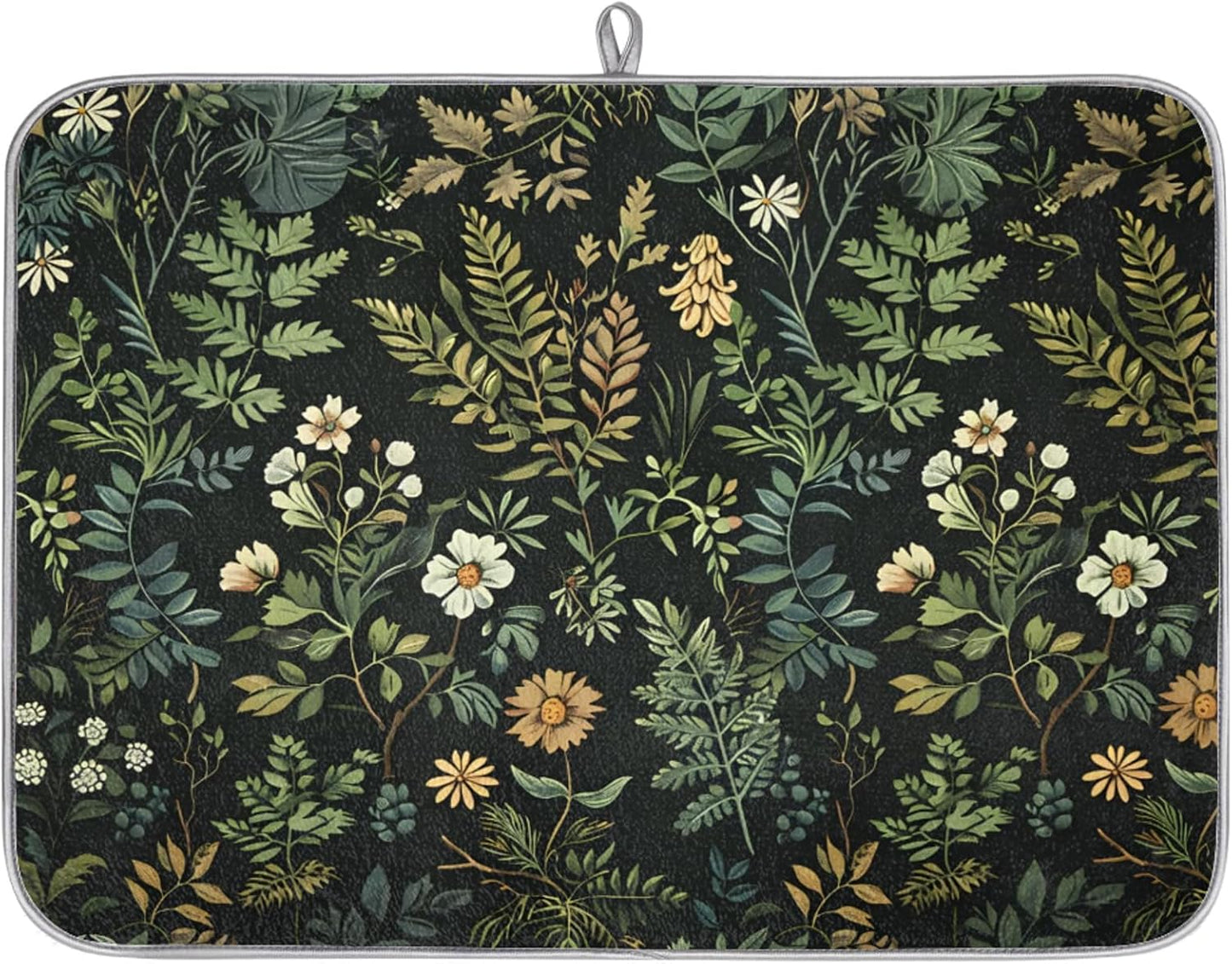 Dish Drying Mats for Kitchen - Green Leaves Wall Hanging Pad with Microfiber Fabric, Reusable Non-slip Absorbent Dishmats for Cook House Counter Coffee Bar Dining-tables, 18"x24"