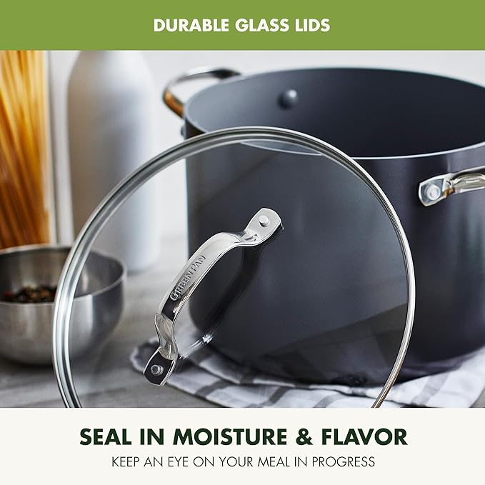 GreenPan Valencia Pro Hard Anodized Healthy Ceramic Nonstick 8QT Stock Pot with Lid, PFAS-Free, Induction, Dishwasher Safe, Oven Safe, Gray