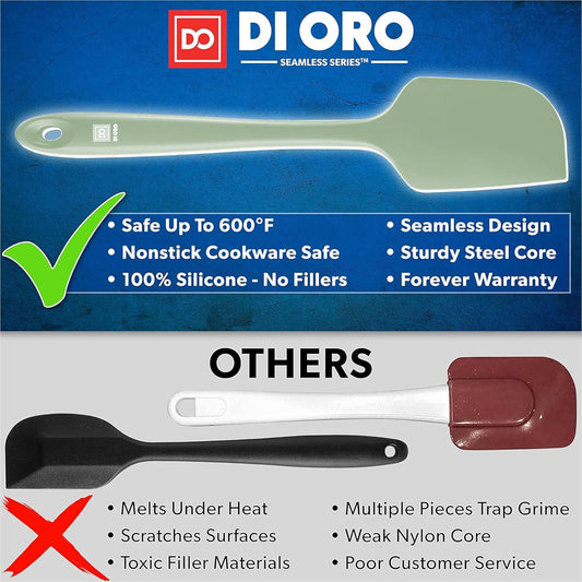 di Oro Living Silicone Spatula Set - Rubber Kitchen Spatulas for Baking, Cooking, Mixing - 600°F Heat-Resistant & BPA Free Silicone Scraper Spatulas for Nonstick Cookware - Dishwasher Safe (3pc, Sage)