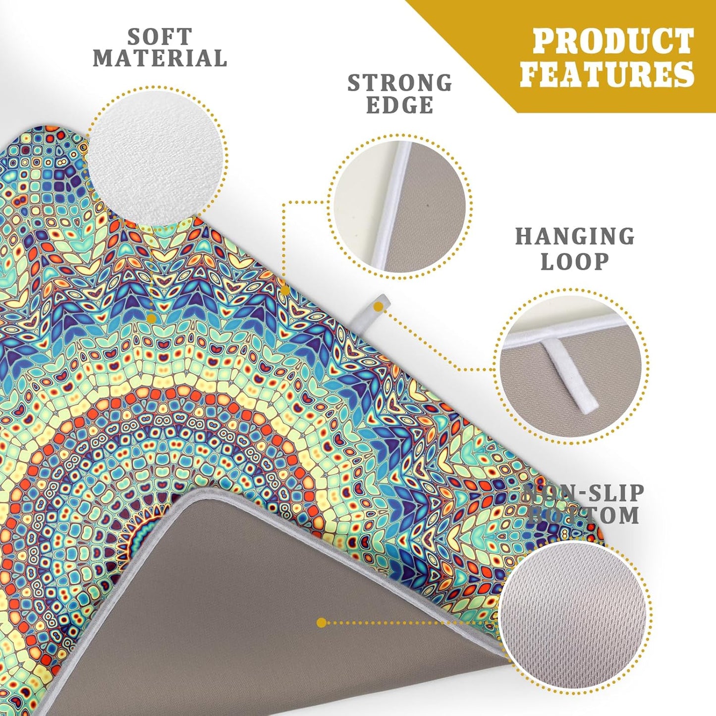 aportt Bohemian Drying Mats for Kitchen Counter 18×24 Inch Boho Mandala Ethnic Large Drying Mat for Dishes Microfiber Farmhouse Dish Rack Mat Drainer Pad Washable Absorbent Dry Mat