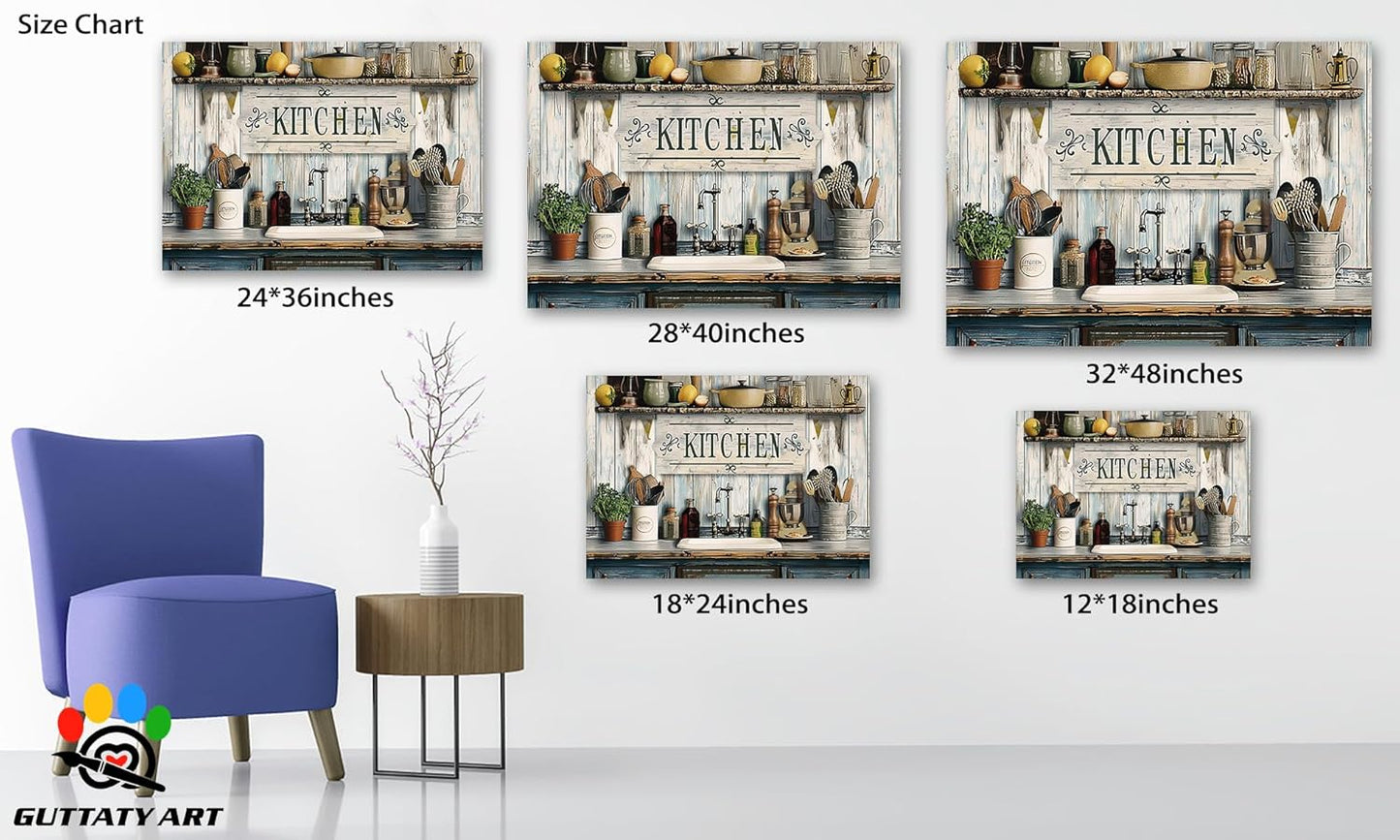 GUTTATY Farmhouse Wall Art Rustic Kitchen Decor, Ready to Hang Tidy Kitchen,Vintage Posters Prints for Dinning Room Home Kitchen Restaurant Painting 24×36 Inch