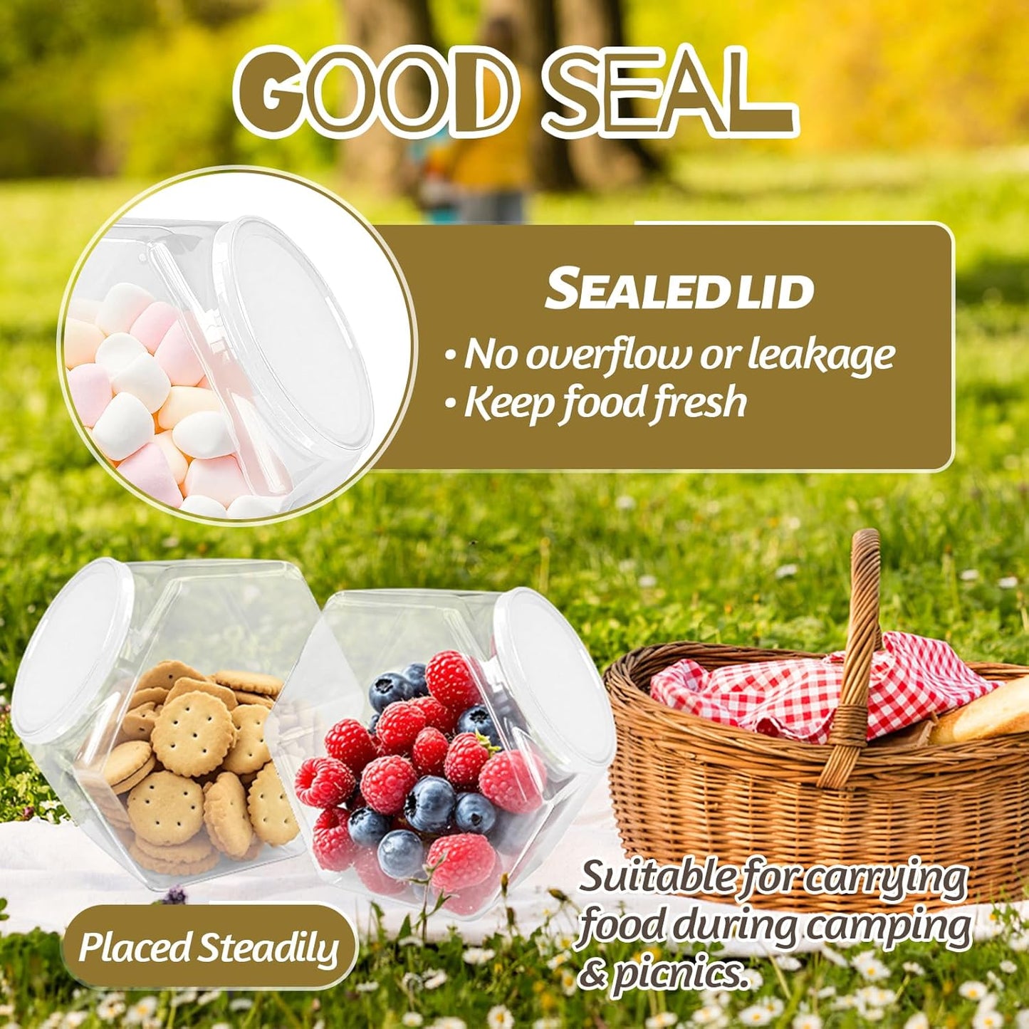 4 Pcs Plastic Candy Jars,71 Oz Clear Plastic Cookie Jars,Hexagonal Candy Containers with Lids for Kitchen,Dry Food,Candy,Dog Food,Cookies,Coffee Pod,Laundry Pod