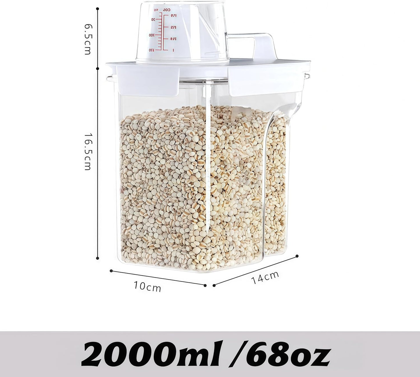 Airtight Food Storage Canisters with Measuring Cup - Ideal for Cereal, Flour & Sugar | Kitchen Pantry Organization Containers, Dry Food Storage Canisters (2000ml)