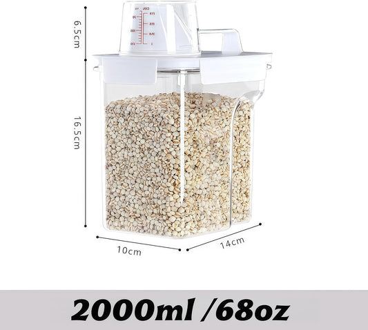 Airtight Food Storage Canisters with Measuring Cup - Ideal for Cereal, Flour & Sugar | Kitchen Pantry Organization Containers, Dry Food Storage Canisters (2000ml)
