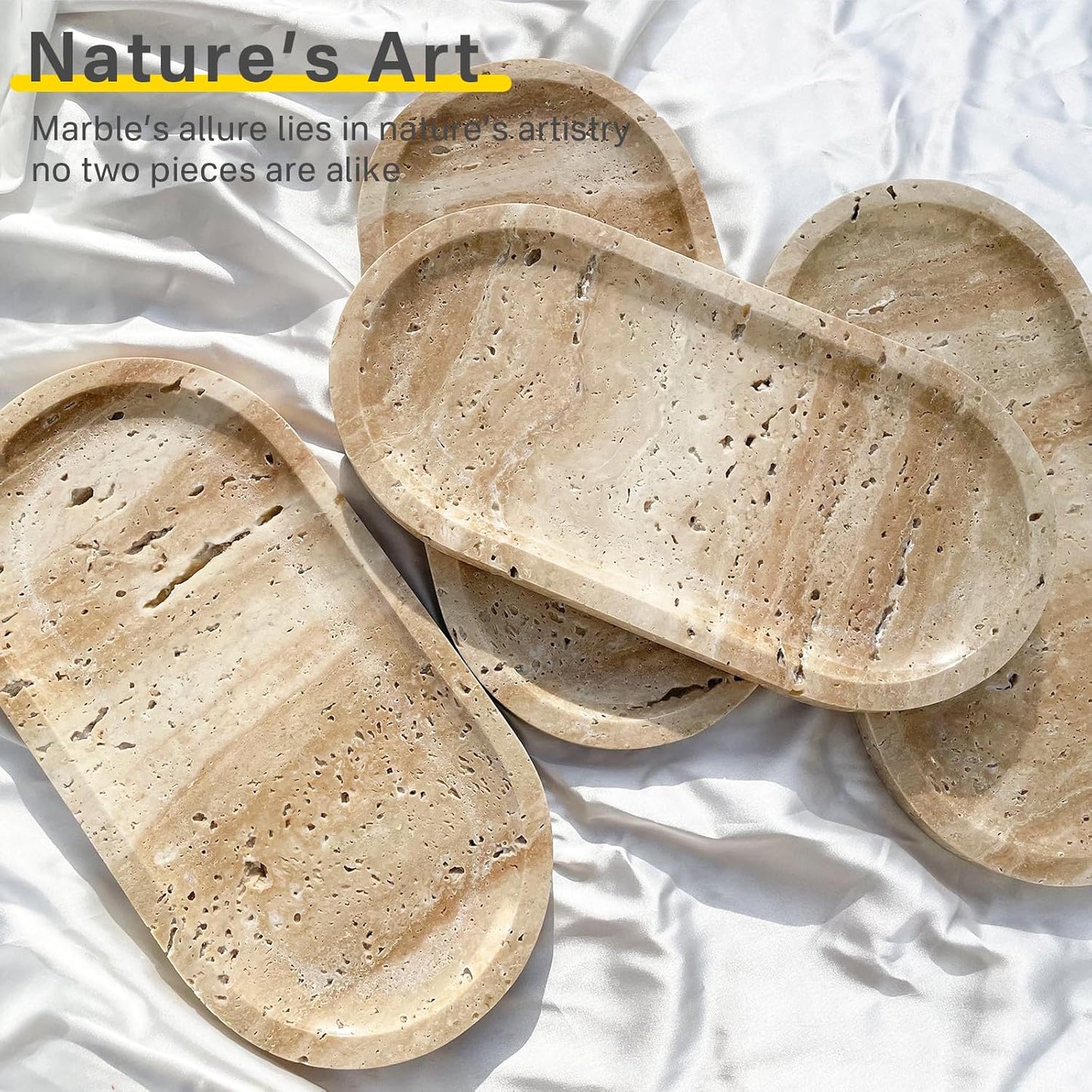 Natural Marble Tray, Stone Vanity Tray for Bathroom & Kitchen Countertop - Organizer for Perfume, Jewelry, Cosmetics 12x6 Inch,Beige Travertine