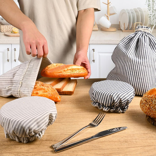 2 Pack Sourdough Bread Bags Linen Bread Bags for Homemade Bread Sourdough with Bowl Cover - Reusable Bread Storage Bags Sourdough Bread Bag & Beeswax Bread Bag with Bread Proofing Cover
