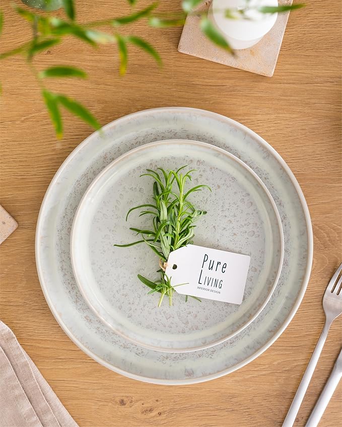 Stoneware dinnerware set 8 persons 24 pcs - Mediterranean dinnerware set, dishwasher, microwave and scratch resistant - bowl and plate set - dinnerware Pure Living Light Beige…