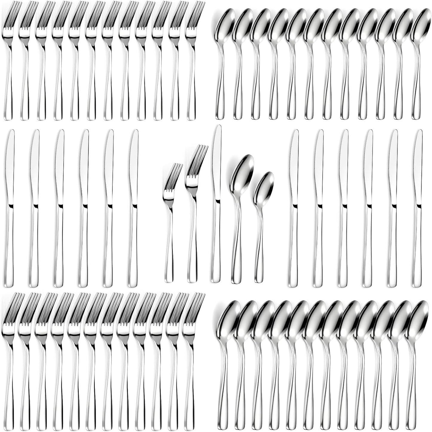 Bestdin 60 PCS Silverware Sets - Mirror Polished Flatware Set for 6, Including Knives, Spoons and Forks, Cutlery Set, Dishwasher Safe & Stainless Steel Silverware for Wedding Gift, Home & Party Use