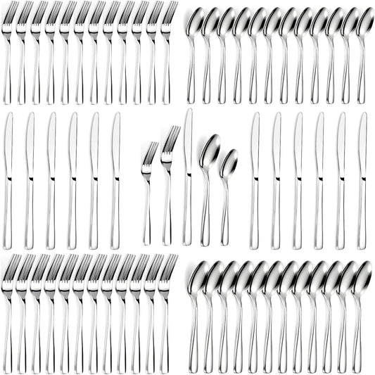 Bestdin 60 PCS Silverware Sets - Mirror Polished Flatware Set for 6, Including Knives, Spoons and Forks, Cutlery Set, Dishwasher Safe & Stainless Steel Silverware for Wedding Gift, Home & Party Use