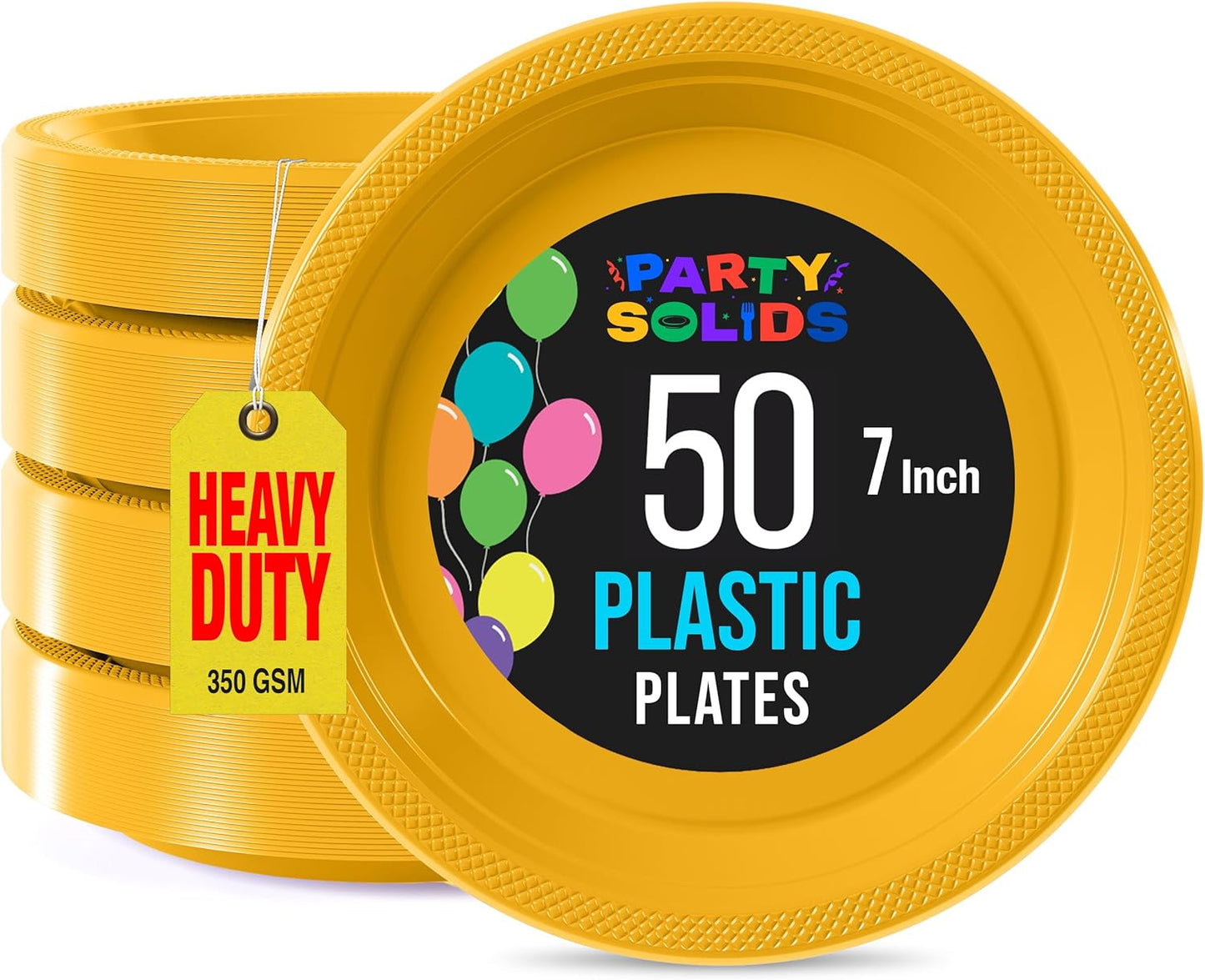 Exquisite Party Solids Yellow Plastic Plates For Party Supplies 7" Yellow Disposable Plates Heavy Duty 50 Pcs Plastic Dinnerware Sets Heavy Duty 350 GSM Disposable Dinnerware Set