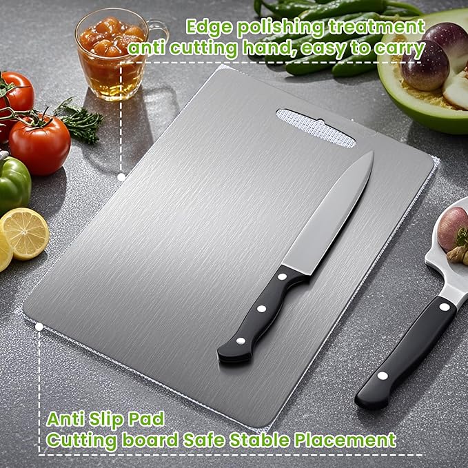 2Pack Titanium Cutting Board, 2025 New Upgrade 100% Pure Titanium Cutting Boards for Kitchen, Hygiene & Durability Non Stick Chopping Board, Double sided Cutting Board, Easy to Clean (13 * 9)