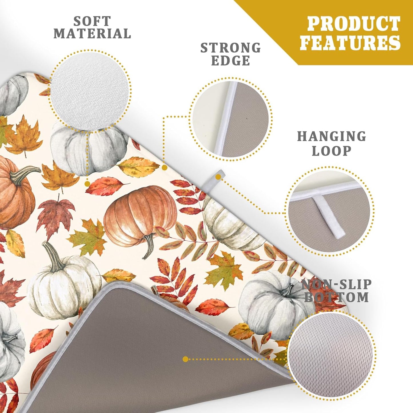 Fall Dish Drying Mat for Kitchen Counter 18x24 Inch Fall Pumpkin Kitchen Mat Thanksgiving Harvest Drying Mats Absorbent Reversible Dish Pad Autumn Maple Leaves Draining Mat for Countertop Protector