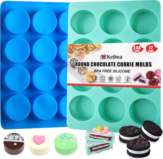 2 Pcs Oreo Chocolate Cookie Silicone Molds, 12-Cavity Round Silicone Mold, Baking Mold for Oreo, Chocolate, Cookie, Candy, Mini Cake, Jelly, MuffinCakes