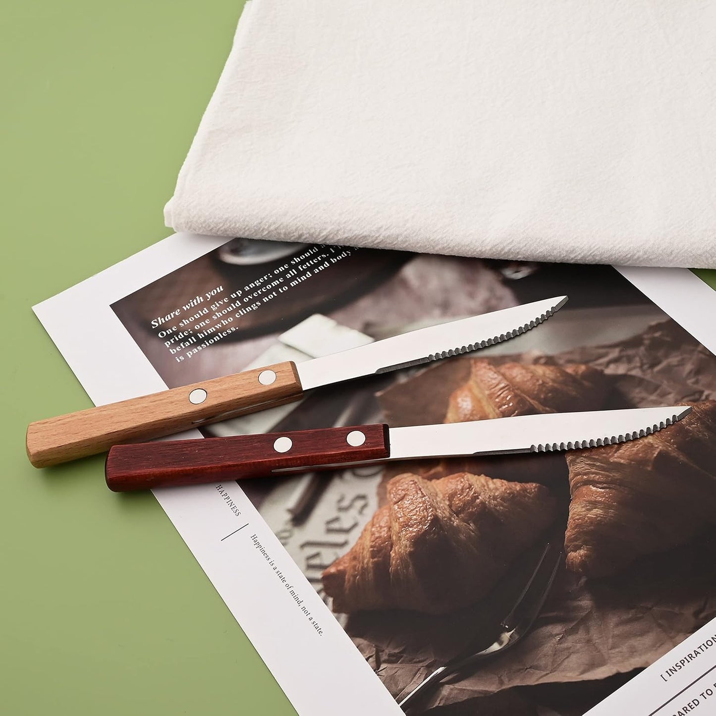 Dinner Knives Set of 8, Steak Knife with Wooden Handle, Stainless Steel Serrated Steak Knives, Flatware Cutlery Table Knife, Thick-Grip Wood Handle Steak Knife Set - 8.15 Inch