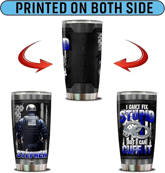 Personalized Police Tumbler Gifts for Men 20oz with Lid Travel Cup Coffee Mug Stainless Steel Insulated Water Bottle Gift for Police Man Dad Father Boy Friends