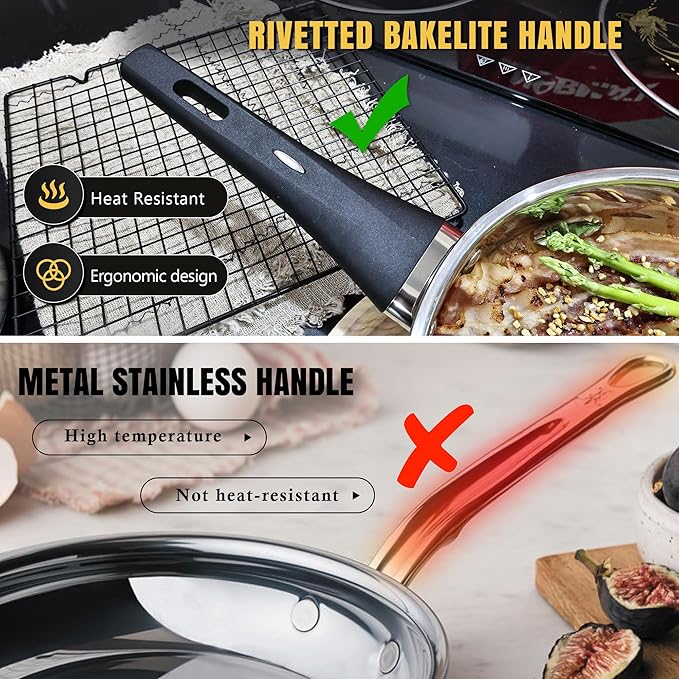 Meythway Stainless Steel Cookware Set Non Toxic, 14PCs Stainless Steel Pots and Pans Set with Stay-Cool Handles, Kitchen Induction Cookware with Steamer, Utensil Sets and Pot Protectors