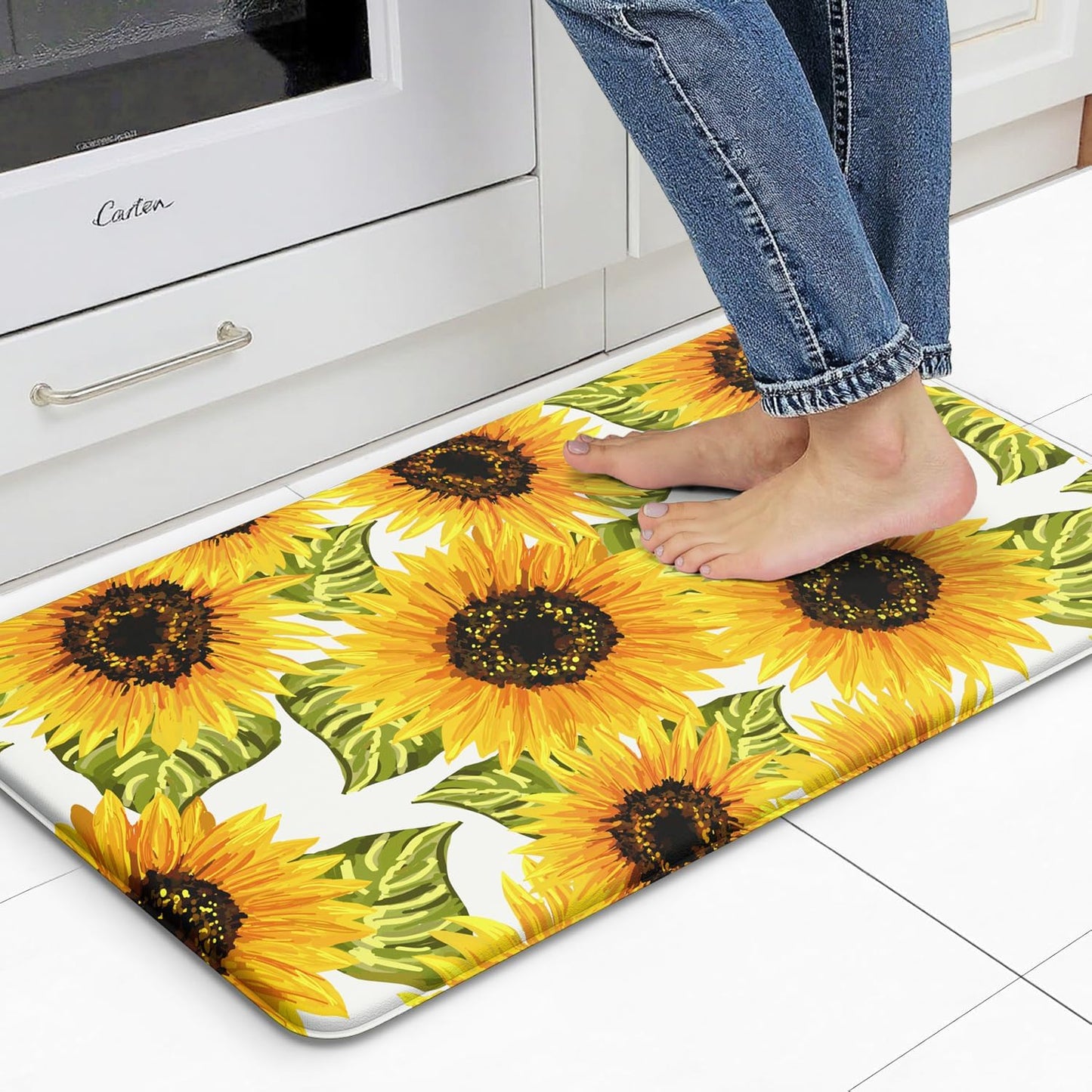 Kitchen Mats Sunflower Kitchen mats for Floor Anti Fatigue Mats for Kitchen Floor Cushioned Non Skid Washable Memory Foam Kitchen Rugs and Mats for Bedroom Office Sink Laundry