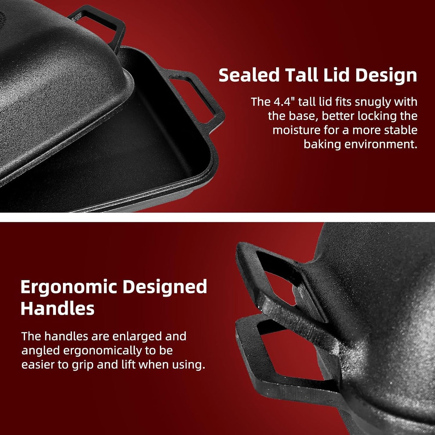 Davivy 9QT Pre-Seasoned Dutch Oven for Sourdough Bread, Non-stick Cast Iron Sourdough Bread Loaf Baking Pan, Large Capacity Cast Iron Loaf Pan, with Silicone Oven Mitts