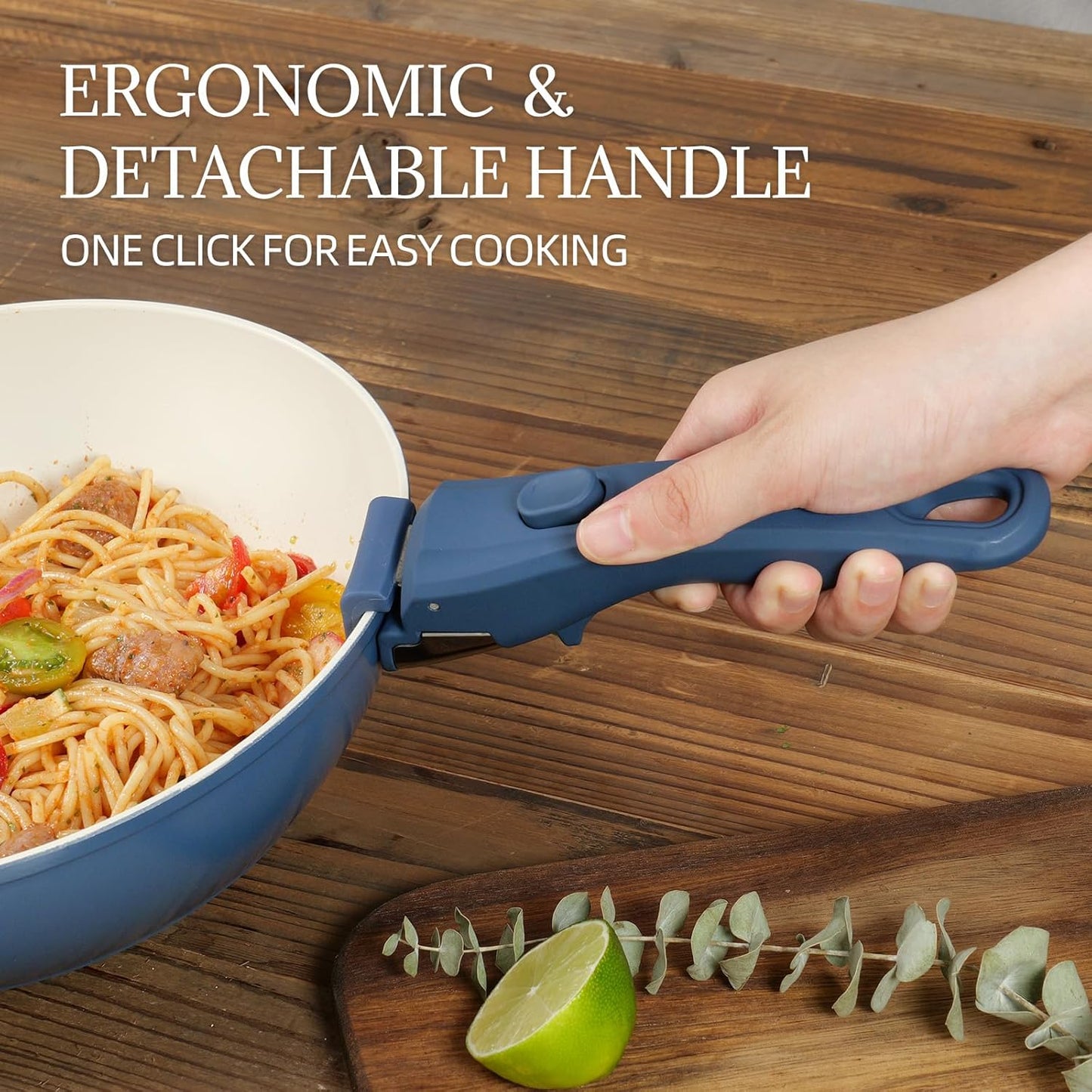 23Pcs Ceramic Cookware Set Non Stick Pots and Pans Set Non Toxic with Detachable Handle Induction Kitchen Cookware Set Space Saving, Oven & Dishwasher Safe, Navy