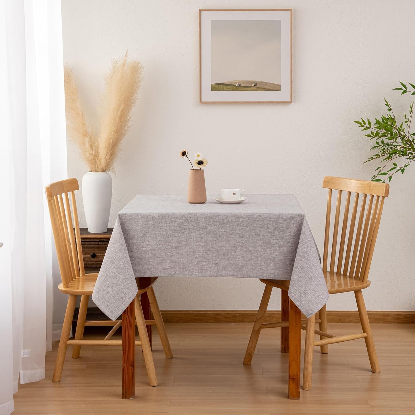 Hiasan 2 Pack Faux Linen Square Tablecloth - Wrinkle and Stain Resistant Washable Table Cloth for Kitchen Dining Room Holiday Table Cover for Party Dinner, Stone, 70 x 70 Inch