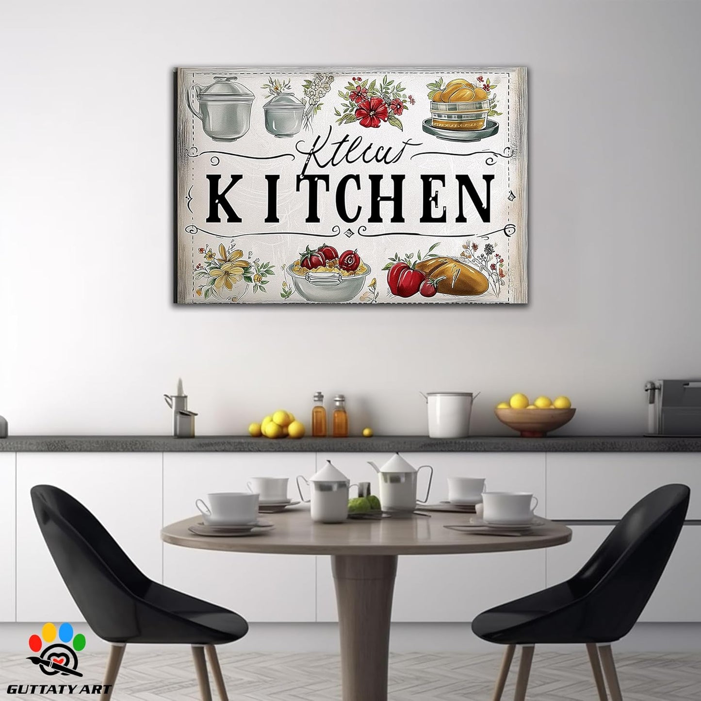 GUTTATY Kitchen Pictures Wall Art, Farmhouse Colorful Vegetables and Flowers Painting for Dining Room Restaurant, Mother's Day Gift for Grandma Mom Hanging Artwork 2840 Inch
