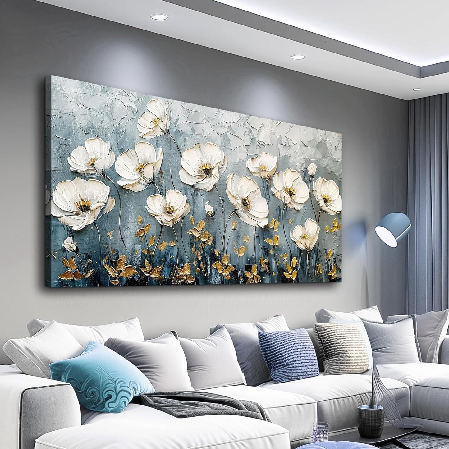 QIYILEXWART Canvas Wall Art For Living Room Large Wall Decor For Office Bedroom Decorations Textured White Flower Landscape Pictures Farmhouse Painting Artwork Room Wall Mural Aesthetic Home Decor 30x60 In
