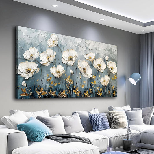 QIYILEXWART Canvas Wall Art For Living Room Wall Decor For Bedroom Office Wall Decoration Textured White Flower Landscape Painting Farmhouse Pictures Artwork Room Aesthetic Home Decor 20x40 In