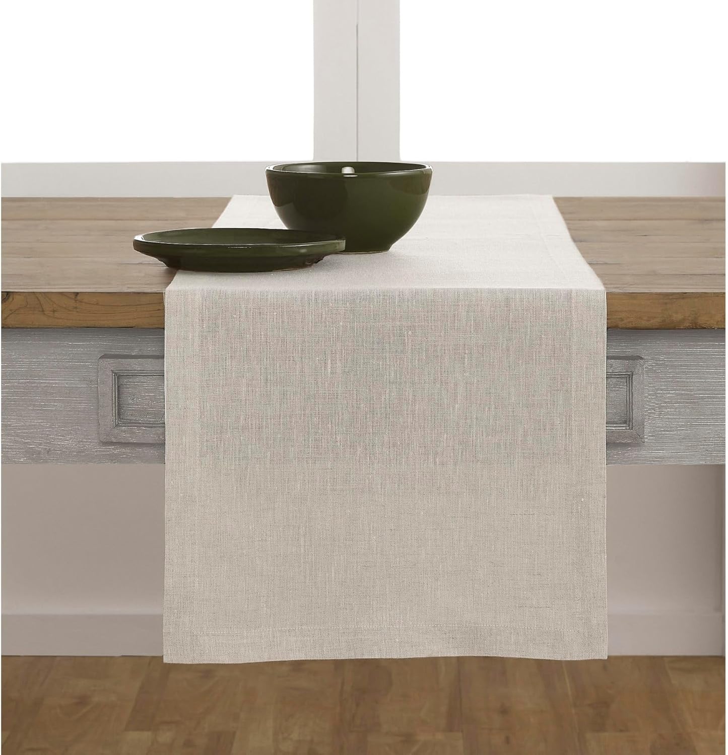 Solino Home Linen Light Natural Table Runner 132 Inches Long - Athena, 100% Pure Linen Dining Table Runner 14 x 132 Inch for Fall, Autumn, Thanksgiving, Christmas