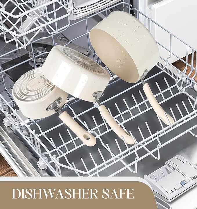 MICHELANGELO Nonstick Sauce Pan Sets, Ceramic Saucepan with Lid, Multipurpose Pot with Lid, Non-Toxic Saucepans, Induction Compatible, 3QT, White