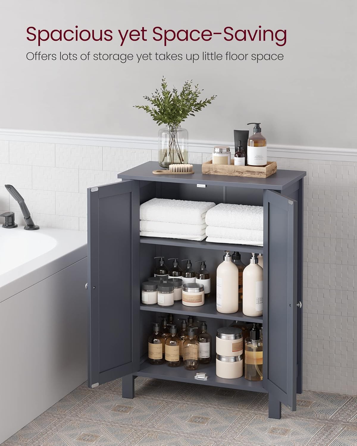 VASAGLE Floor Storage Cabinet, Freestanding Storage Unit with 2 Adjustable Shelves, for Bathroom Living Room Dining Kitchen, 11.8 x 23.6 x 31.5 Inches, Slate Gray UBCB60GY