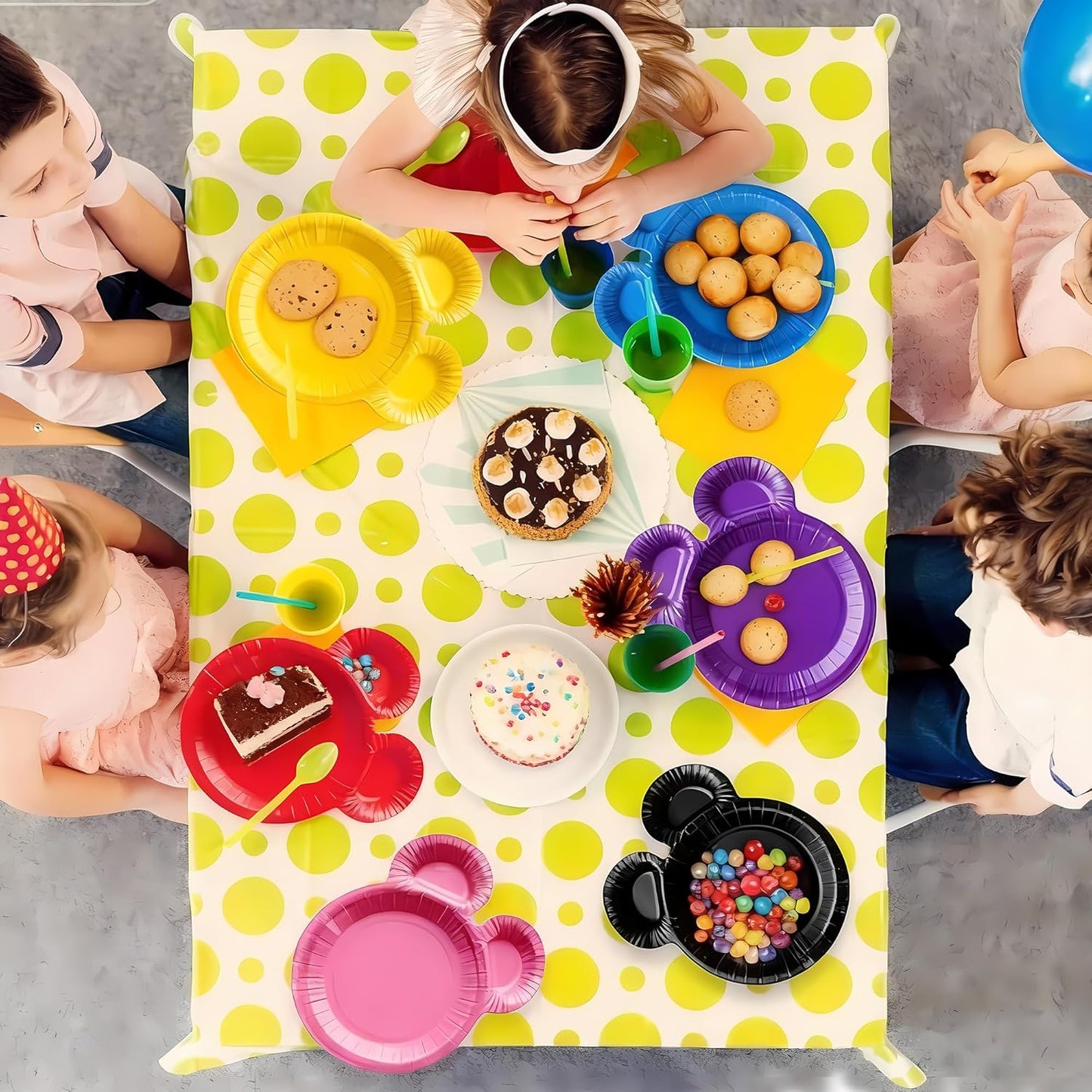 30CT Cute Mouse Head Party Plates for Kids, Cartoon Mouse Paper Plates with Two Dipping Compartments, Multi-Color No Spill 9in Disposable for Birthday, Baby Shower, Celebrations and Daily