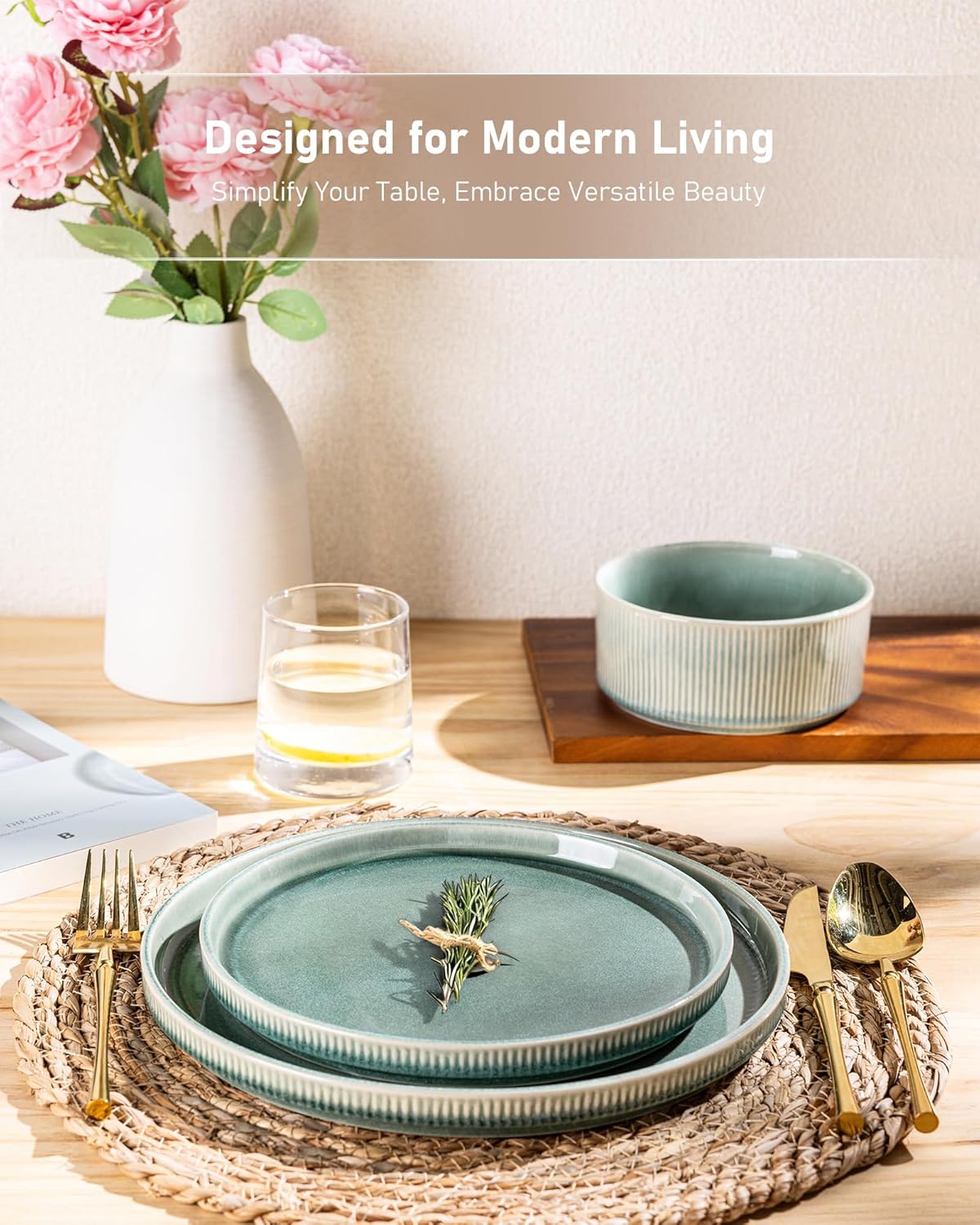 GBHOME Stoneware Dinnerware Sets for 4,Round Reactive Glaze Ceramic Plates and Bowls Set,Highly Scratch Resistant | Dishwasher & Microwave Safe Dishes Set,Service for 4(12Pcs)